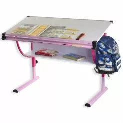 IDIMEX Kinderschreibtisch CARINA Weiß/rosa, Neigbar Und Höhenverstellbar