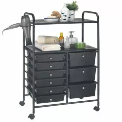 IDIMEX Badezimmerwagen MARITA Friseurwagen Mit 9 Schubladen, Schwarz