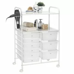 IDIMEX Badezimmerwagen MARITA Friseurwagen Mit 9 Schubladen, Weiß/weiß