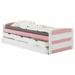IDIMEX Bett Mit Stauraum JESSY 90x200 Cm, Mit Ausziehbett In Weiß/rosa -Sideboards Verkäufe 5053 2