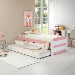 IDIMEX Bett Mit Stauraum JESSY 90x190 Cm, Mit Ausziehbett In Weiß/rosa -Sideboards Verkäufe 5057 AC0