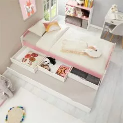 IDIMEX Bett Mit Stauraum JESSY 90x190 Cm, Mit Ausziehbett In Weiß/rosa -Sideboards Verkäufe 5057 AC3