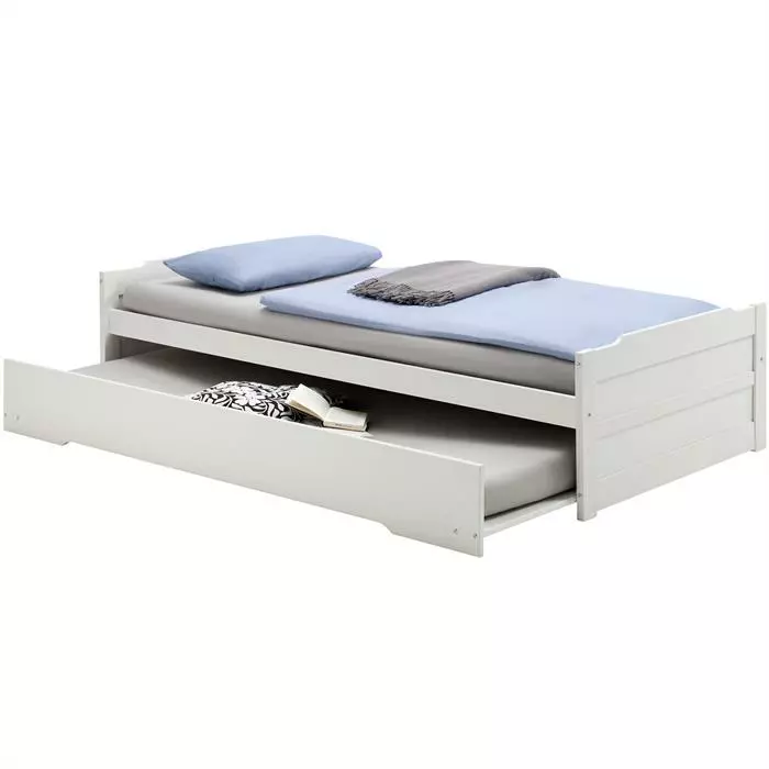 IDIMEX Ausziehbett LORENA 90x200 Cm, Kiefer In Weiß 1 IDIMEX Ausziehbett LORENA 90x200 Cm, Kiefer In Weiß