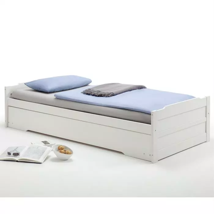 IDIMEX Ausziehbett LORENA 90x200 Cm, Kiefer In Weiß 2 IDIMEX Ausziehbett LORENA 90x200 Cm, Kiefer In Weiß – Bild 2