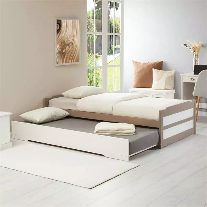 IDIMEX Ausziehbett LORENA 90x190 Cm, Kiefer In Taupe/weiß 2 IDIMEX Ausziehbett LORENA 90x190 Cm, Kiefer In Taupe/weiß – Bild 2