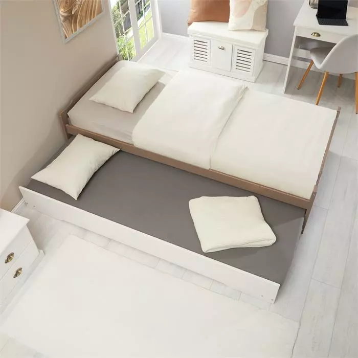 IDIMEX Ausziehbett LORENA 90x190 Cm, Kiefer In Taupe/weiß 5 IDIMEX Ausziehbett LORENA 90x190 Cm, Kiefer In Taupe/weiß – Bild 5