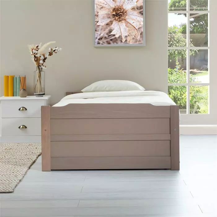 IDIMEX Ausziehbett LORENA 90x190 Cm, Kiefer Massiv In Taupe 3 IDIMEX Ausziehbett LORENA 90x190 Cm, Kiefer Massiv In Taupe – Bild 3