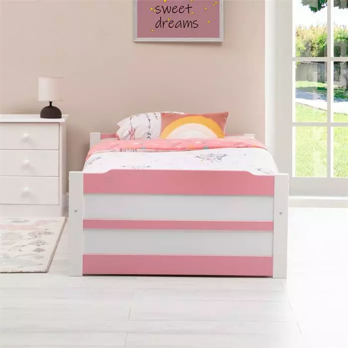 IDIMEX Ausziehbett LORENA 90x190 Cm, Kiefer In Weiß/rosa 5 IDIMEX Ausziehbett LORENA 90x190 Cm, Kiefer In Weiß/rosa – Bild 5