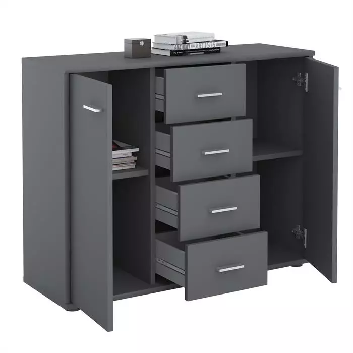 CARO-Möbel Sideboard JAMIE 2 Türen, 4 Schubladen In Grau 2 CARO-Möbel Sideboard JAMIE 2 Türen, 4 Schubladen In Grau – Bild 2