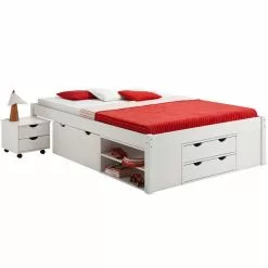 IDIMEX Bett Mit Stauraum SABRINA 140x200 Cm, Kiefer Massiv In Weiß