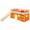 IDIMEX Hochbett Mit Rutsche BENNY Natur, Vorhang In Orange