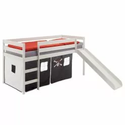 IDIMEX Hochbett Mit Rutsche BENNY Weiß, Vorhang Pirat
