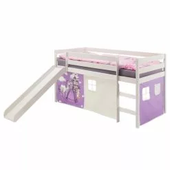 IDIMEX Hochbett Mit Rutsche BENNY Weiß, Vorhang Prinzessin
