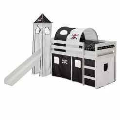IDIMEX Hochbett Mit Rutsche BENNY Weiß, Vorhang, Turm U. Tunnel Pirat
