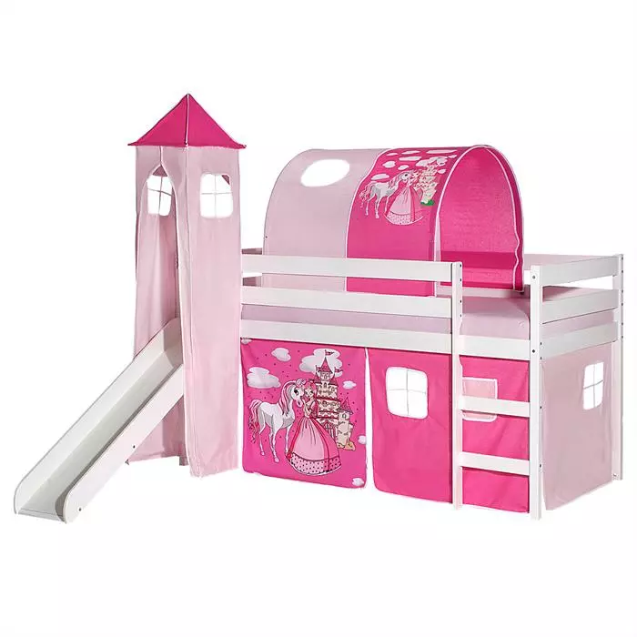IDIMEX Hochbett Mit Rutsche BENNY Weiß, Vorhang, Turm U. Tunnel PRINZESSIN Pink/rosa 1 IDIMEX Hochbett Mit Rutsche BENNY Weiß, Vorhang, Turm U. Tunnel PRINZESSIN Pink/rosa
