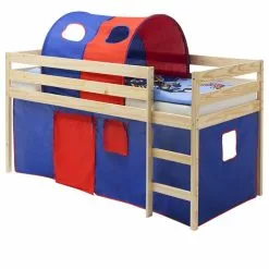 IDIMEX Hochbett ERIK Vorhang + Tunnel Blau/rot