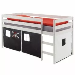 IDIMEX Hochbett ERIK In Weiß Mit Vorhang Pirat