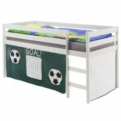 IDIMEX Hochbett ERIK In Weiß Mit Vorhang Fussball