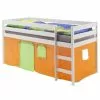 IDIMEX Hochbett ERIK In Weiß Mit Vorhang Orange/grün