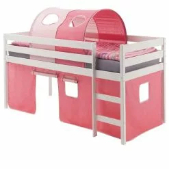 IDIMEX Hochbett ERIK Vorhang & Tunnel Pink/rosa