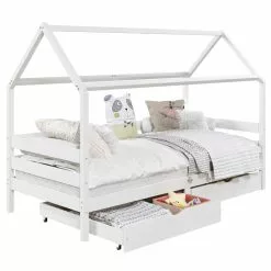 IDIMEX Hausbett CLIA In 90 X 200 Cm Aus Massiver Kiefer Mit 2 Schubladen In Weiß