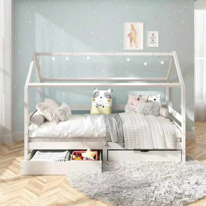 IDIMEX Hausbett CLIA In 90 X 200 Cm Aus Massiver Kiefer Mit 2 Schubladen In Weiß 2 IDIMEX Hausbett CLIA In 90 X 200 Cm Aus Massiver Kiefer Mit 2 Schubladen In Weiß – Bild 2