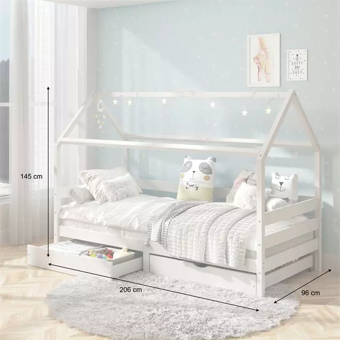 IDIMEX Hausbett CLIA In 90 X 200 Cm Aus Massiver Kiefer Mit 2 Schubladen In Weiß 3 IDIMEX Hausbett CLIA In 90 X 200 Cm Aus Massiver Kiefer Mit 2 Schubladen In Weiß – Bild 3