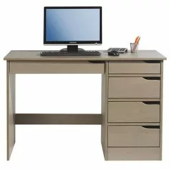 IDIMEX Schreibtisch HUGO In Kiefer Massiv In Taupe Mit 5 Schubladen -Sideboards Verkäufe 7210 4