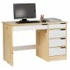 IDIMEX Schreibtisch HUGO In Kiefer Massiv In Natur/weiß Mit 5 Schubladen