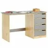 IDIMEX Kinderschreibtisch EMMA Aus Kiefer Massiv In Natur/grau, Neigungsverstellbar