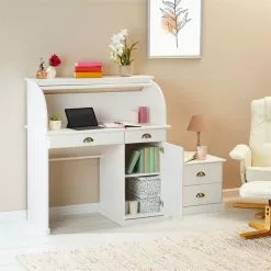 IDIMEX Sekretär TOM Mit 2 Schubladen, Rollladen Und 1 Tür Aus Massiver Kiefer In Weiß -Sideboards Verkäufe 7275 AC2