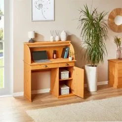 IDIMEX Sekretär TOM Mit 2 Schubladen, Rollladen Und 1 Tür Aus Massiver Kiefer Gebeizt -Sideboards Verkäufe 7276 AC2