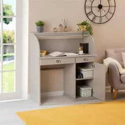 IDIMEX Sekretär TOM Mit 2 Schubladen, Rollladen Und 1 Tür Aus Massiver Kiefer In Grau -Sideboards Verkäufe 7277 AC2