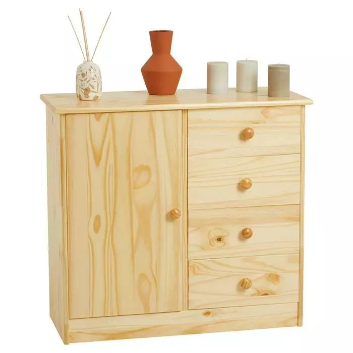 IDIMEX Kommode RONDO Mit 4 Schubladen, Kiefer In Natur 1 IDIMEX Kommode RONDO Mit 4 Schubladen, Kiefer In Natur