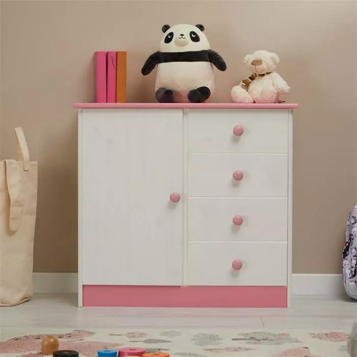 IDIMEX Kommode RONDO Mit 4 Schubladen, Kiefer In Weiß/rosa 2 IDIMEX Kommode RONDO Mit 4 Schubladen, Kiefer In Weiß/rosa – Bild 2