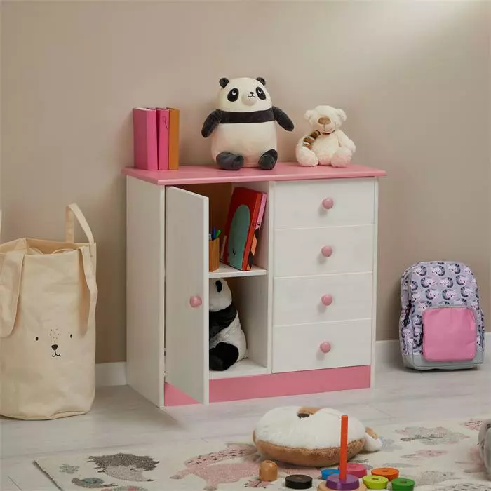 IDIMEX Kommode RONDO Mit 4 Schubladen, Kiefer In Weiß/rosa 3 IDIMEX Kommode RONDO Mit 4 Schubladen, Kiefer In Weiß/rosa – Bild 3