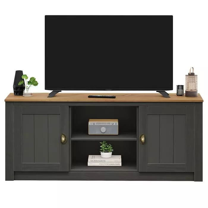 IDIMEX TV Lowboard BOLTON Mit 2 Türen, Kiefer In Anthrazit/braun 3 IDIMEX TV Lowboard BOLTON Mit 2 Türen, Kiefer In Anthrazit/braun – Bild 3