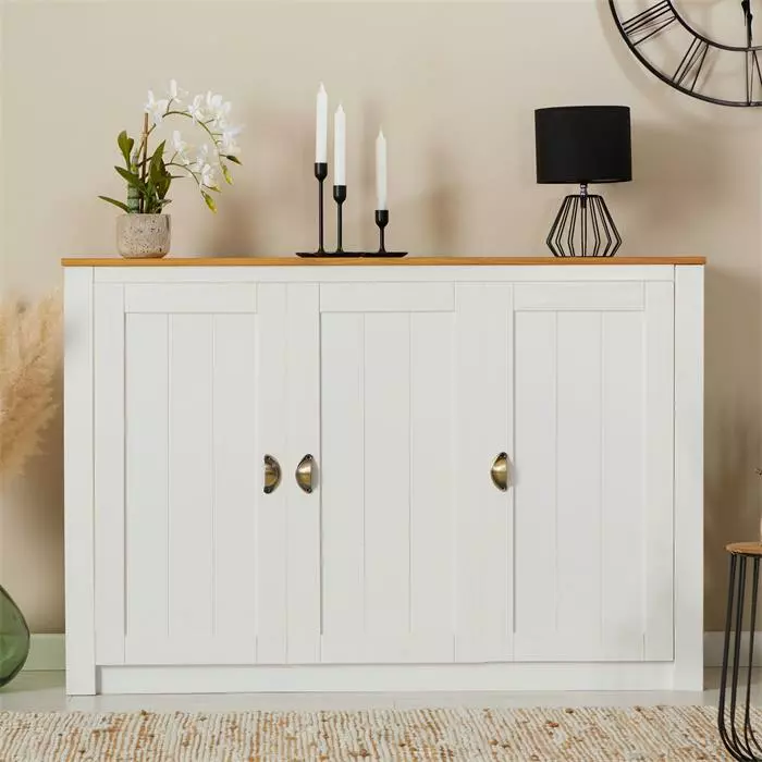 IDIMEX Sideboard BOLTON Mit 3 Türen, Kiefer In Weiß/braun 2 IDIMEX Sideboard BOLTON Mit 3 Türen, Kiefer In Weiß/braun – Bild 2