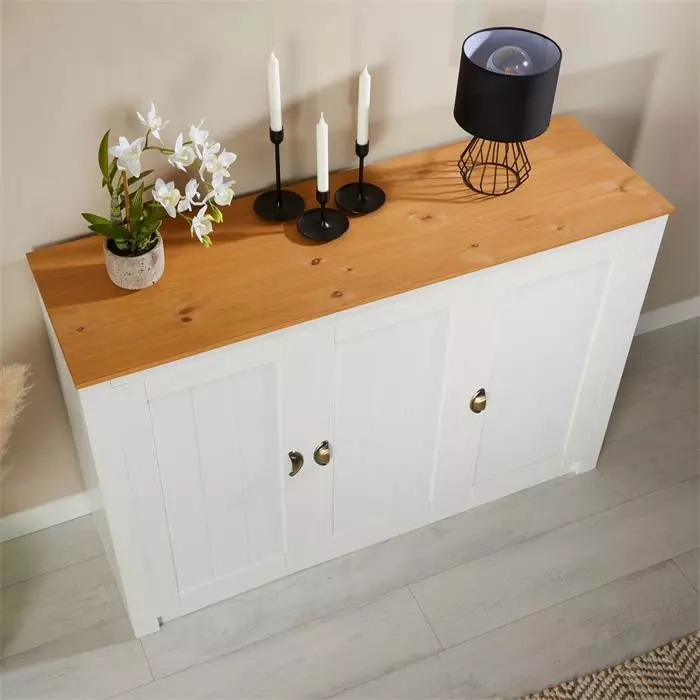 IDIMEX Sideboard BOLTON Mit 3 Türen, Kiefer In Weiß/braun 4 IDIMEX Sideboard BOLTON Mit 3 Türen, Kiefer In Weiß/braun – Bild 4