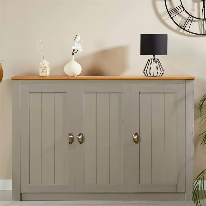 IDIMEX Sideboard BOLTON Mit 3 Türen, Kiefer In Grau/braun 2 IDIMEX Sideboard BOLTON Mit 3 Türen, Kiefer In Grau/braun – Bild 2