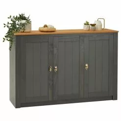 IDIMEX Sideboard BOLTON Mit 3 Türen, Kiefer In Anthrazit/braun