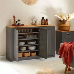 IDIMEX Sideboard BOLTON Mit 3 Türen, Kiefer In Anthrazit/braun -Sideboards Verkäufe 80147 AC2 N