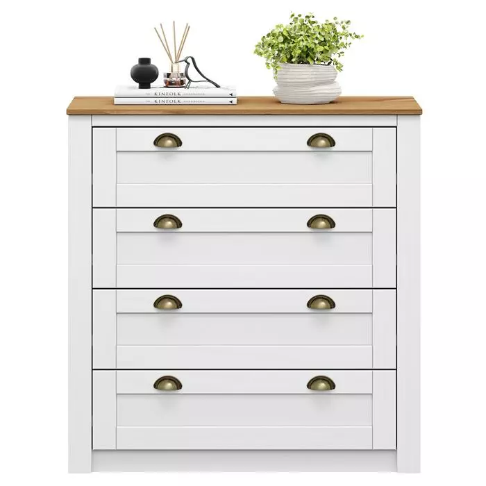IDIMEX Kommode BOLTON Mit 4 Schubladen, Kiefer In Weiß/braun 3 IDIMEX Kommode BOLTON Mit 4 Schubladen, Kiefer In Weiß/braun – Bild 3