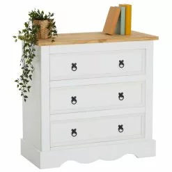 IDIMEX Kommode TEQUILA, Kiefer Massiv Weiß/braun, Mit 3 Schubladen, Mexiko