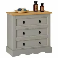 IDIMEX Kommode TEQUILA, Kiefer Massiv Grau/braun, Mit 3 Schubladen, Mexiko