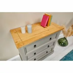 IDIMEX Kommode TEQUILA, Kiefer Massiv Grau/braun, Mit 3 Schubladen, Mexiko -Sideboards Verkäufe 80812 A3