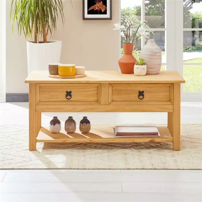 IDIMEX Couchtisch TEQUILA, Kiefer Massiv, Mit 2 Schubladen, Mexiko 2 IDIMEX Couchtisch TEQUILA, Kiefer Massiv, Mit 2 Schubladen, Mexiko – Bild 2