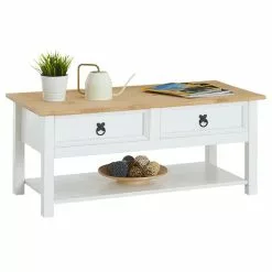 IDIMEX Couchtisch TEQUILA, Kiefer Massiv Weiß/braun, Mit 2 Schubladen, Mexiko