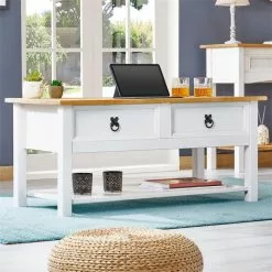 IDIMEX Couchtisch TEQUILA, Kiefer Massiv Weiß/braun, Mit 2 Schubladen, Mexiko -Sideboards Verkäufe 80887 AC6