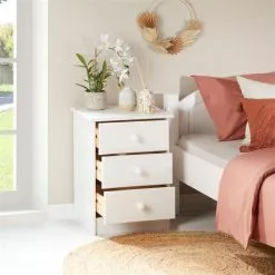 IDIMEX Nachttisch RONDO Mit 3 Schubladen, Kiefer In Weiß -Sideboards Verkäufe 8102 AC2